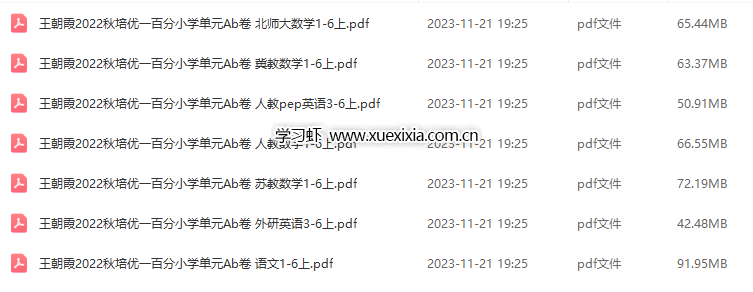 王朝霞《培優(yōu)100分》小學(xué)1-6年級單元AB卷網(wǎng)盤下載